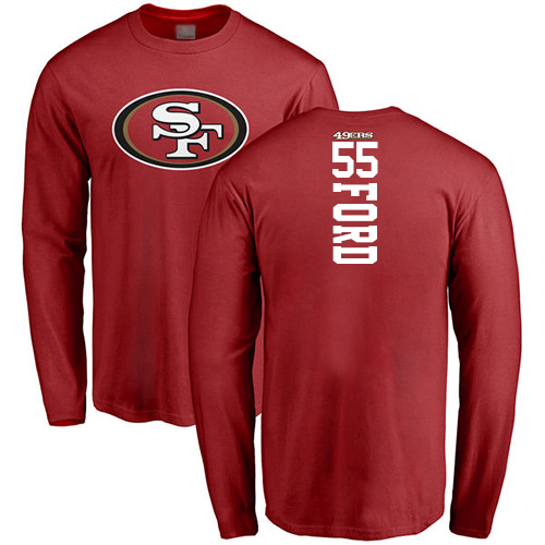 Men San Francisco 49ers Red Dee Ford Backer #55 Long Sleeve NFL T Shirt->nfl t-shirts->Sports Accessory